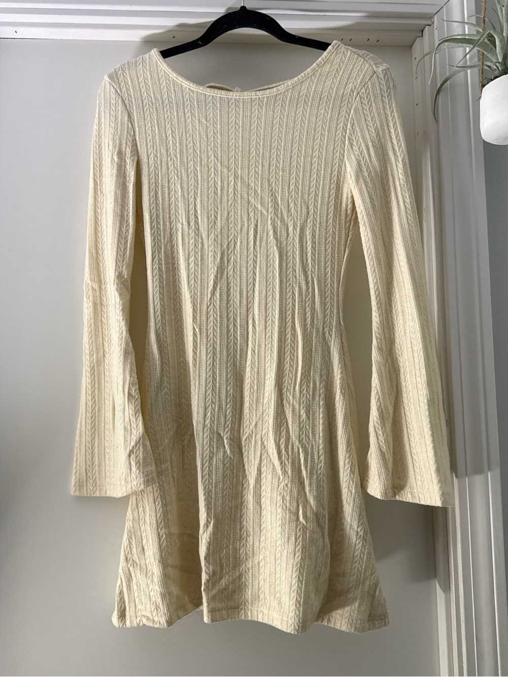 Cream Cable-Knit Long Sleeve dress